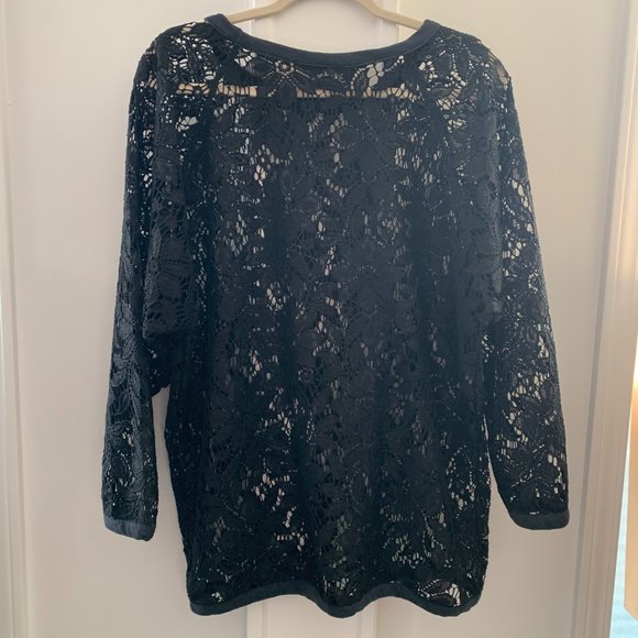 Vintage Cedars Floral Black Lace Medium Women's Tunic Top Blouse 100% Polyester - Picture 2 of 12